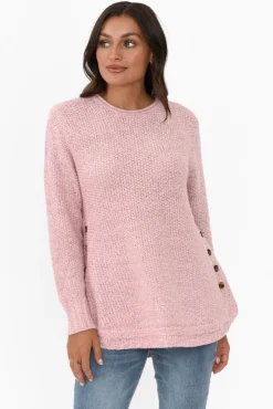 Cotton Tops<Willow Tree Lucas Pink Knit Button Jumper