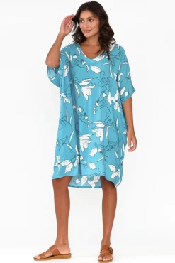 Above Knee Dresses<Isabella Boho Luce Blue Blossom Kaftan