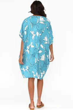 Above Knee Dresses<Isabella Boho Luce Blue Blossom Kaftan