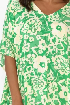 Above Knee Dresses<Isabella Boho Luce Green Flower Kaftan