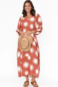 Midi Dresses<Label of Love Ludie Rust Flower Pocket Dress