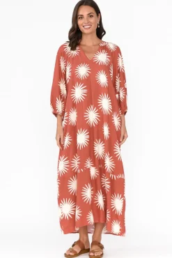 Midi Dresses<Label of Love Ludie Rust Flower Pocket Dress