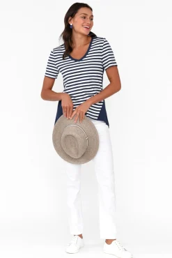Cotton Tops<Betty Basics Luella Navy Stripe Cotton Tee