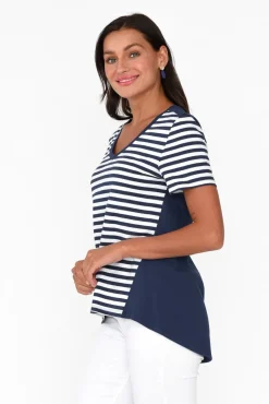 Cotton Tops<Betty Basics Luella Navy Stripe Cotton Tee