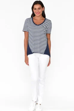 Cotton Tops<Betty Basics Luella Navy Stripe Cotton Tee