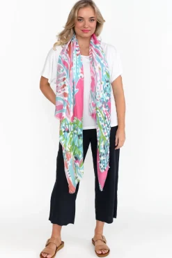 Scarves<Enhance Lusa Pink Abstract Scarf