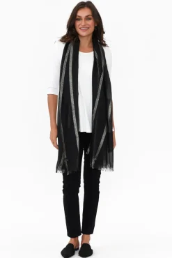 Scarves<Lemon Tree Lydia Black Stripe Metallic Scarf