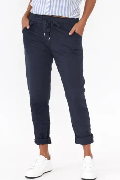 Pants<La Strada Lyle Navy Cotton Blend Stretch Pant