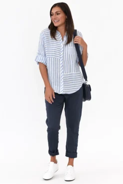 Pants<La Strada Lyle Navy Cotton Blend Stretch Pant