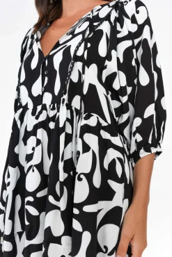 Sleeved Dresses<New U Collection Lyric Black Abstract Pocket Dress