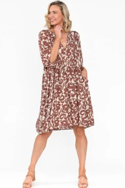 Above Knee Dresses<New U Collection Lyric Brown Floral Pocket Dress