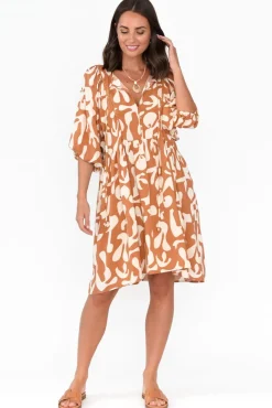 Below Knee Dresses<New U Collection Lyric Rust Abstract Pocket Dress