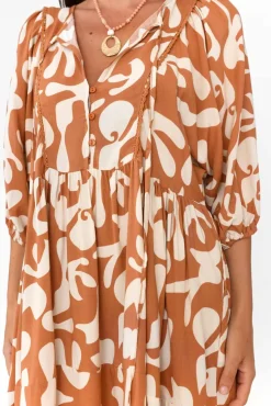 Below Knee Dresses<New U Collection Lyric Rust Abstract Pocket Dress