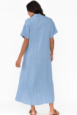 Linen Dresses<La Strada Madge Blue Linen Pocket Dress