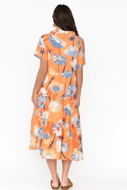 Cotton Dresses<Cali and Co Maelle Orange Flower Cotton Tier Dress