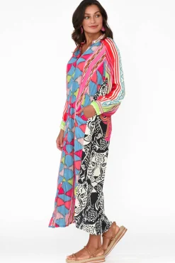 Maxi Dresses<Italian Star Maeva Blue Aztec Shirt Dress