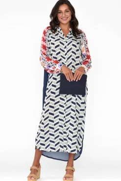 Maxi Dresses<Italian Star Maeva Navy Geometric Shirt Dress