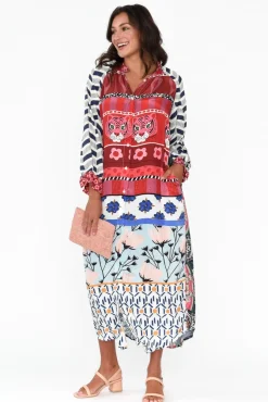 Midi Dresses<Italian Star Maeva Red Abstract Shirt Dress