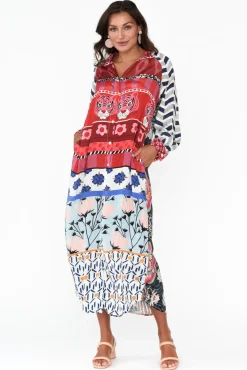 Midi Dresses<Italian Star Maeva Red Abstract Shirt Dress