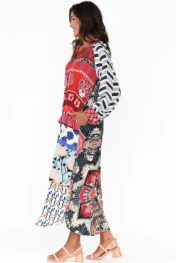 Midi Dresses<Italian Star Maeva Red Abstract Shirt Dress