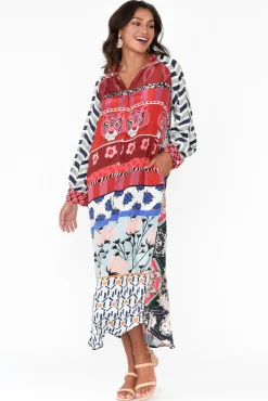 Midi Dresses<Italian Star Maeva Red Abstract Shirt Dress