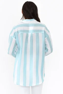 Linen Tops<Worthier Maeve Blue Stripe Oversized Linen Shirt
