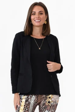 Jackets<Italian Star Maha Black Cotton Relaxed Blazer