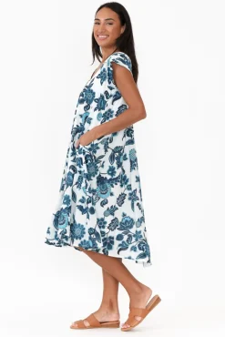 Cotton Dresses<Mozaic Maheno Blue Garden Cotton Dress