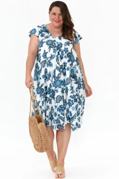 Cotton Dresses<Mozaic Maheno Blue Garden Cotton Dress
