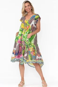 Cotton Dresses<Mozaic Maheno Brown Tropical Cotton Midi Dress