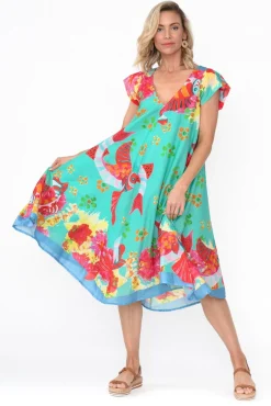 Cotton Dresses<Mozaic Maheno Teal Sea Cotton Midi Dress