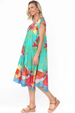 Cotton Dresses<Mozaic Maheno Teal Sea Cotton Midi Dress