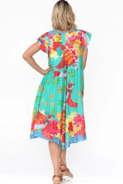 Cotton Dresses<Mozaic Maheno Teal Sea Cotton Midi Dress