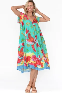 Cotton Dresses<Mozaic Maheno Teal Sea Cotton Midi Dress