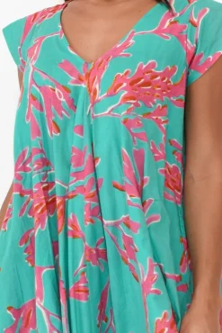 Cotton Dresses<Mozaic Maheno Turquoise Coral Cotton Dress