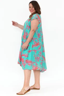 Cotton Dresses<Mozaic Maheno Turquoise Coral Cotton Dress