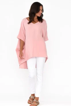 Cotton Tops<La Mode Maida Blush Cotton V Neck Top