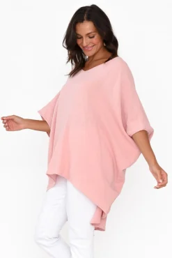 Cotton Tops<La Mode Maida Blush Cotton V Neck Top