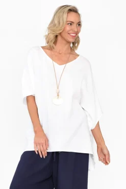 Cotton Tops<La Mode Maida White Cotton V Neck Top