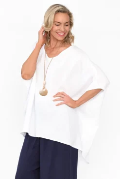 Cotton Tops<La Mode Maida White Cotton V Neck Top