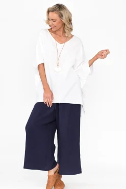 Cotton Tops<La Mode Maida White Cotton V Neck Top