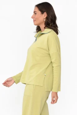 Cotton Tops<One Ten Willow Malak Green Half Zip Jumper