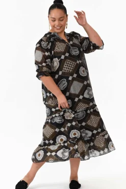 Midi Dresses<New U Collection Malcolm Brown Geo Frill Dress