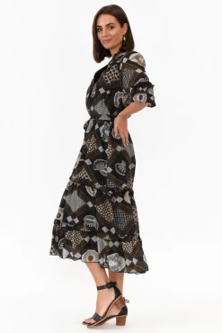 Midi Dresses<New U Collection Malcolm Brown Geo Frill Dress