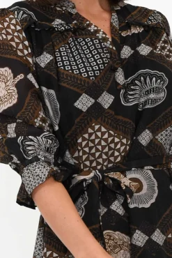 Midi Dresses<New U Collection Malcolm Brown Geo Frill Dress