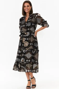Midi Dresses<New U Collection Malcolm Brown Geo Frill Dress