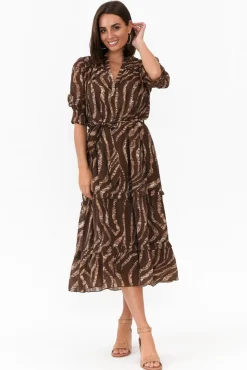 Midi Dresses<New U Collection Malcolm Brown Leopard Frill Dress