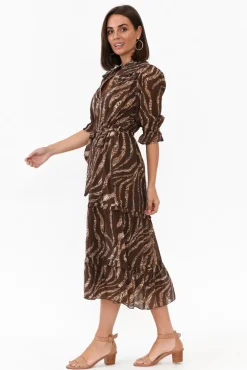 Midi Dresses<New U Collection Malcolm Brown Leopard Frill Dress