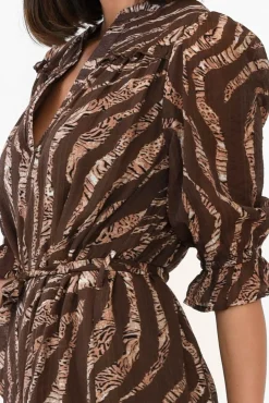 Midi Dresses<New U Collection Malcolm Brown Leopard Frill Dress