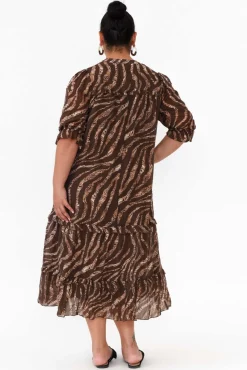 Midi Dresses<New U Collection Malcolm Brown Leopard Frill Dress